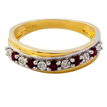 9ct Gold Ruby / Diamond Half Eternity Ring Size N